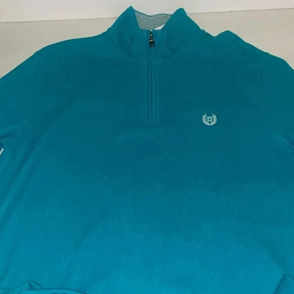 Chaps Sweater Mens Teal  1/4 Zip Pullover Golf Embroidered Cotton Blend - Picture 1 of 5